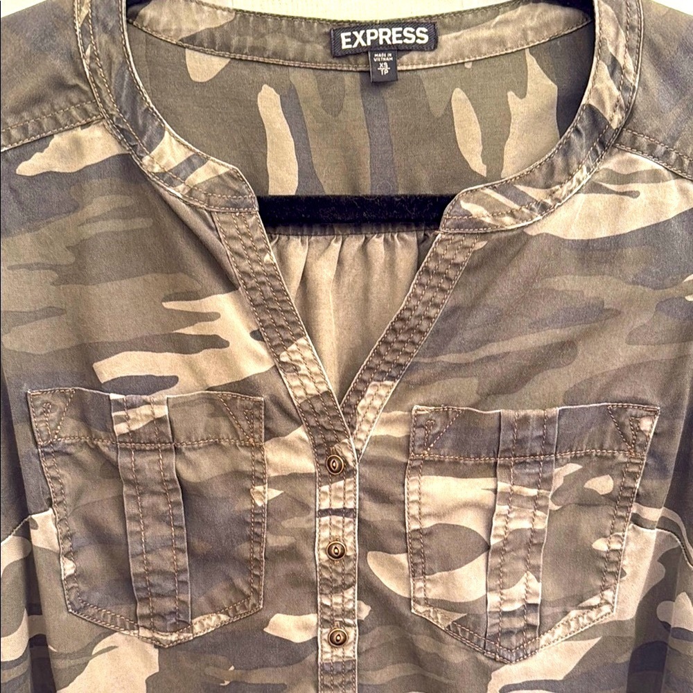 Express Camouflage Long Sleeve Shirt Dress - Picture 4 of 5